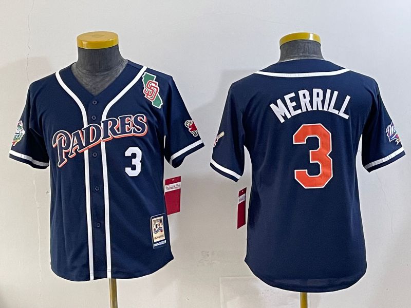 Youth 2025 San Diego Padres #3 Merrill Blue Throwback Game Nike MLB Jersey style 2->youth mlb jersey->Youth Jersey